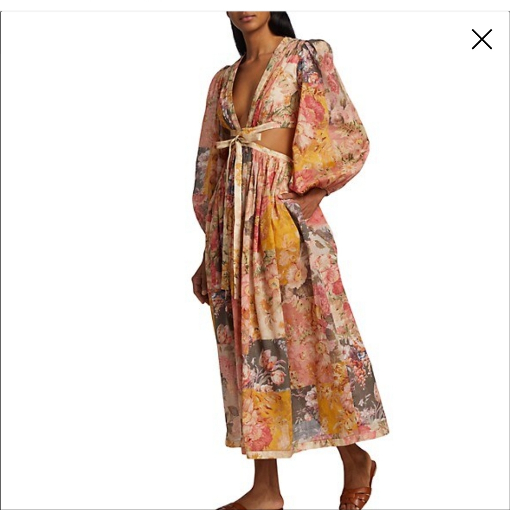 Zimmermann floral print pattie patchwork cutout cotton long dress NWT sz 0